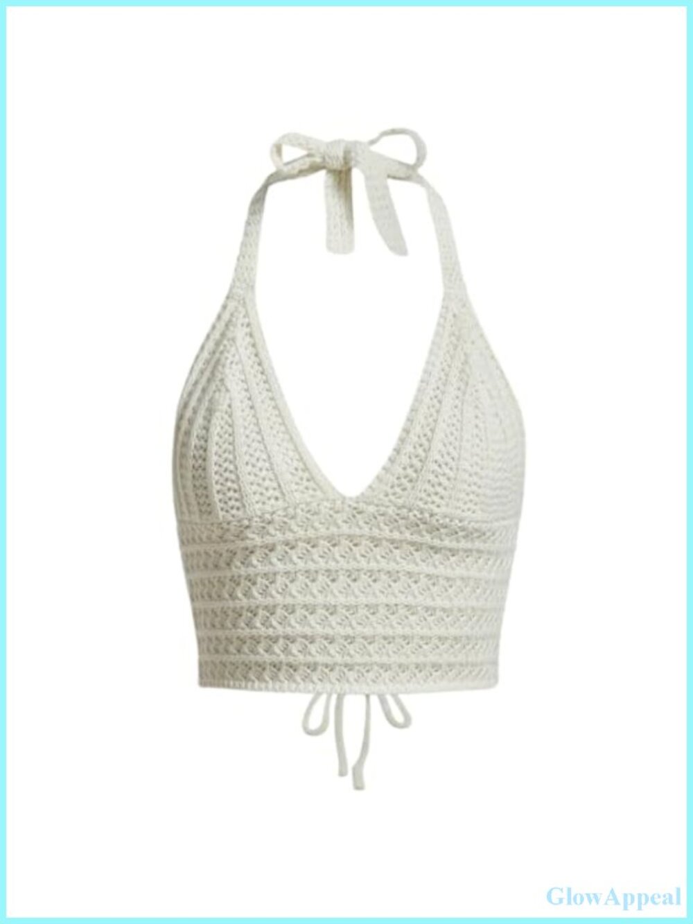 Women Lace Up Backless Crochet Halter Crop Top Y2K Slim Fit Sleeveless V Neck